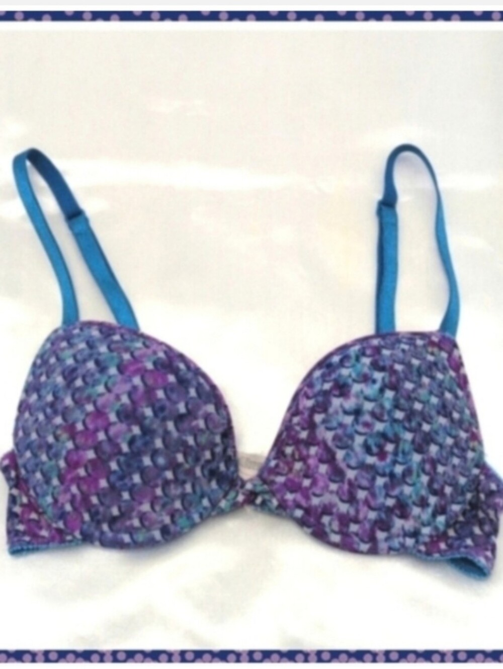 Sexy Padded Push-up Bra 34A On Gossamer Turquoise Purple print Summer
